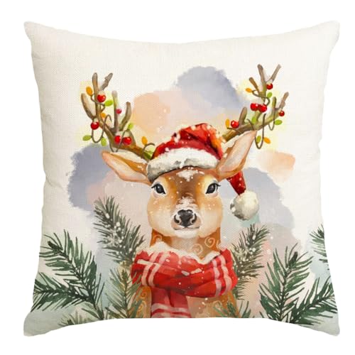 White 20x20 Inch Christmas Reindeer Pillow Cover - Farmhouse Holiday Decor