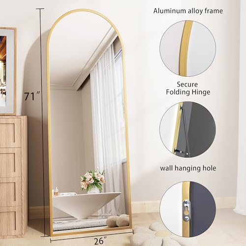 AUYHM Gold Arch Full Length Mirror 71x26 Inches Standing Wall Mirror for Bedroom