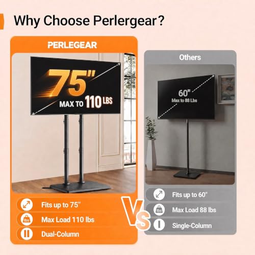 Universal Floor TV Stand for 32–75 Inch Televisions - Height-Adjustable with Solid Wood Base & Swivel Mount - Supports Up to 110 lbs - Anti-Tip & Stable Design