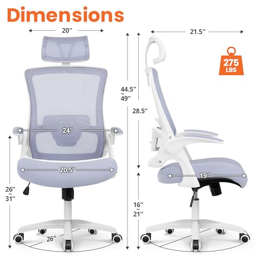 Office Desk Chair with Mesh Back and Flip-Up Armrests - Purple, Ergonomic