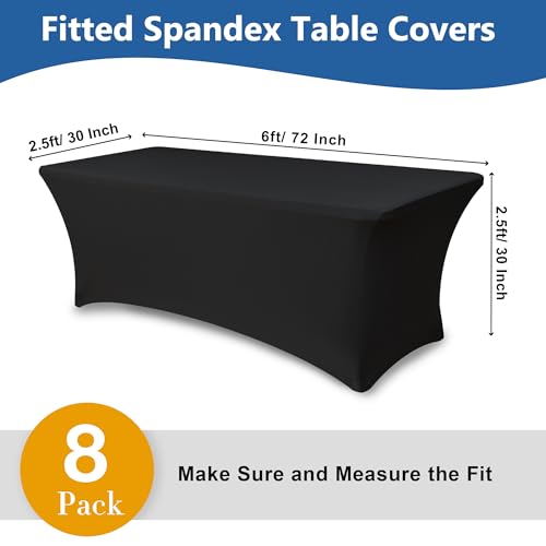 Enjoyidea Black 6FT Fitted Stretch Spandex Table Cloths - 8 Pack