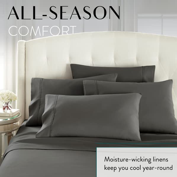 Gray King Size Bed Sheet Set with 4 Pillowcases - Cooling Microfiber Bedding