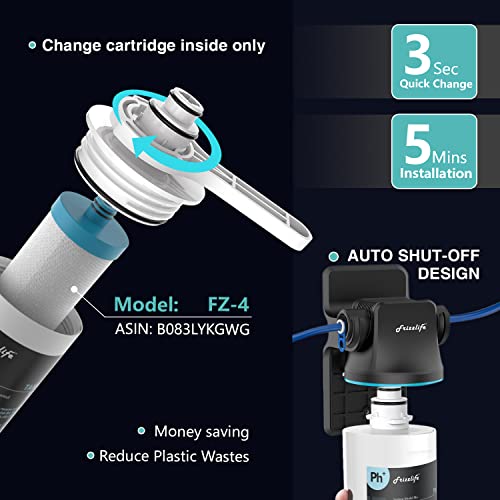 Frizzlife TAM4 Under Sink Inline Water Filter with Alkaline pH & Mineral Remineralization - NSF/ANSI 42 Certified, 1/4 Inch Fitting, Variation of TAM4