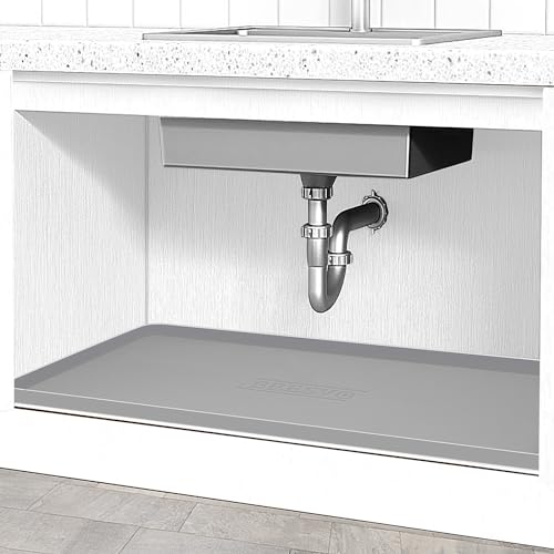 BeesVo Waterproof Silicone Under Sink Mat 40x19 Inches for Kitchen & Bathroom Cabinets, Grey