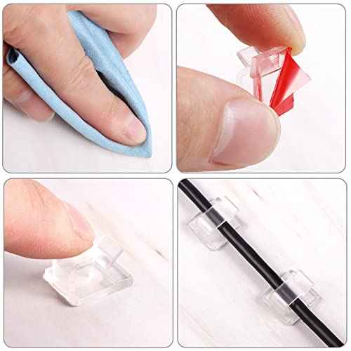 Maitys 60 Pieces Christmas Cable Clips with Adhesive, Heavy Duty Outdoor Garland Clips with Tapes, 3 Size Decoration Self Adhesive Strips Wire Hanging Holder for Fairy Light Garland(Clear)