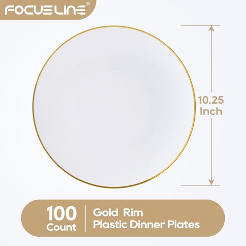 Disposable Plastic Dinner Plates 10.25 Inch Gold Rim - Pack of 100