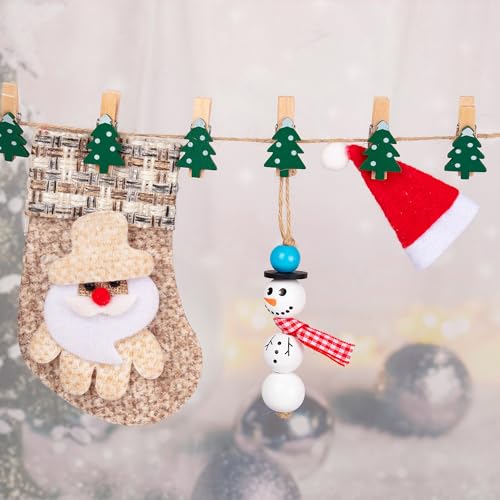Christmas Tree Mini Wood Clips with Christmas Tree Pattern - 50 Pack for Decorations