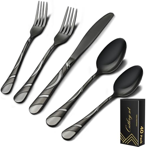 Black Silverware Set for 8 - 40-Piece Modern Flatware Stainless Steel