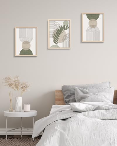 HesenDot Framed Boho Green Wall Art - 16x12 Inch Abstract Canvas Print