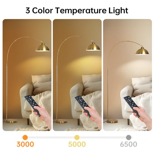 Floor Lamp with 3 Light Modes - Adjustable Dimmable Standing Lamp in Gold