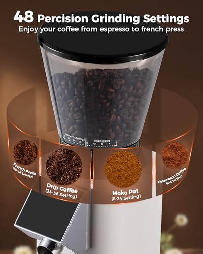 Conical Burr Coffee Grinder Ivory - 48 Grind Settings, Compact & Adjustable