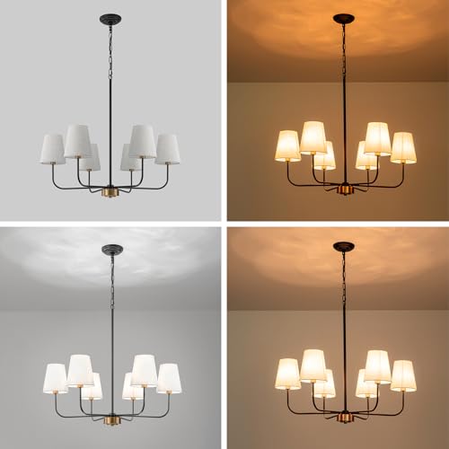 Black Gold 31.5-Inch Candle Style Dining Room Chandelier with Linen Shades