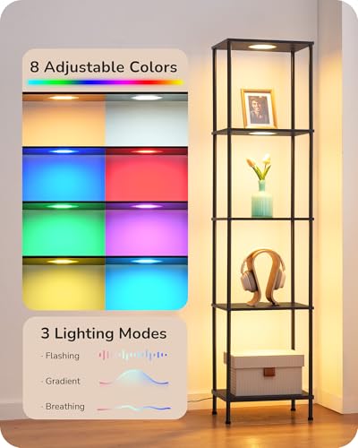 EDISHINE RGBW Floor Lamp with 5-Tier Shelf Black - Adjustable Brightness & Color