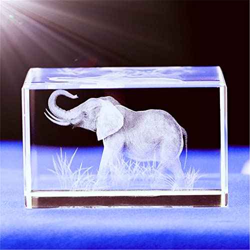Elephant GIFTS/3d Laser Etched Crystal Art of Elephant Figurines Crystal Glass Cube Engraving for Home Decoration Birthday, Elephant Gifts for Women Girl Children Men (30 * 30 * 40mm)