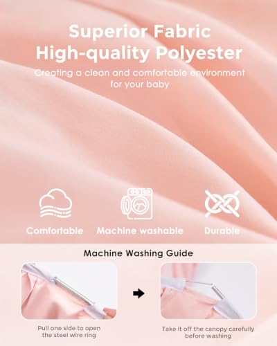 Large Peach Pink Bed Canopy for Girls with Star Lights - 39.4"x106"
