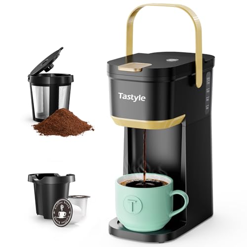 Mini Single Serve Coffee Maker with Handle - Black & Gold