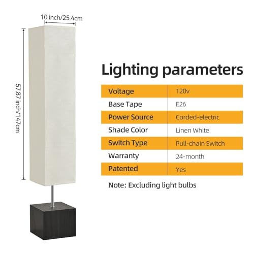 BHDJSHX Japanese Floor Lamp with Solid Wood Base & Rice Paper Shade, 58-inch Off White