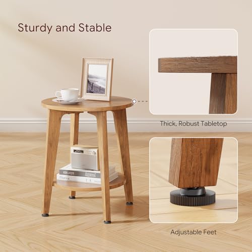 Small Rustic Walnut Side Table with Tapered Legs - 15.75"D x 20.3"H, Compact End Nightstand