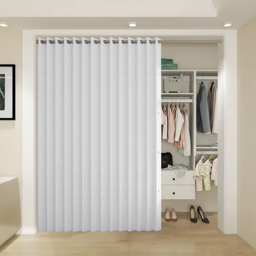 Grayish White Fabric Vertical Blackout Shades for Sliding Doors - 100"W x 84"L, 1 Panel