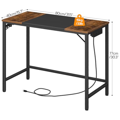 HOOBRO Rustic Brown & Black 31.5 Inch Computer Desk with Power Outlet & USB Ports - Small Home Office Table, Study or Gaming Desk, Easy Assembly BF40UDN01