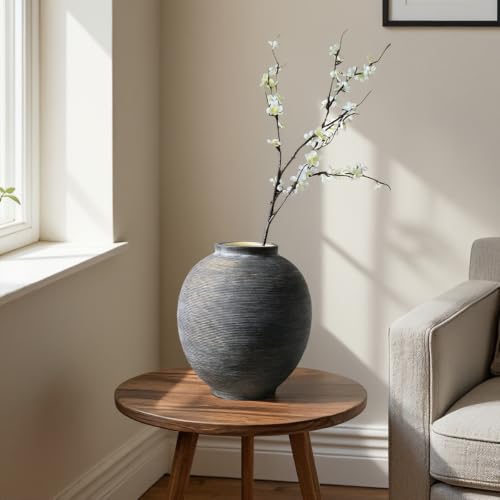 Kayolin 9.8-inch Black Ceramic Flower Vase - Deep Charcoal Black Variation