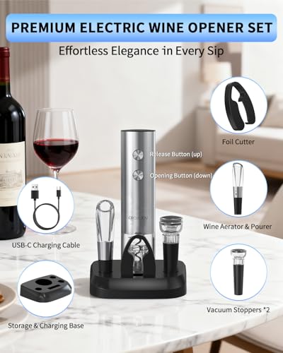 7-in-1 Rechargeable Electric Wine Opener Set - Silver, Stainless Steel