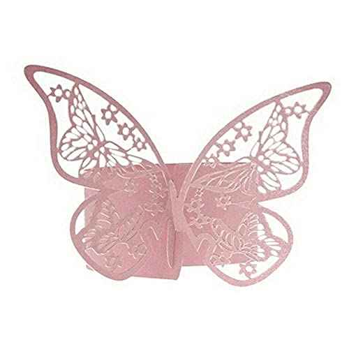 Lavandi 100pcs 3D New Butterfly Paper Napkin Rings Weddings Party Serviette Table Decoration Restaurant (Pink)