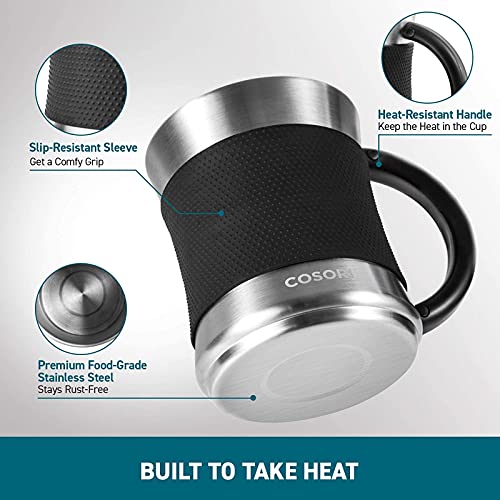 Cosori Silver & Black Coffee Mug Warmer & Mug Set - Precise 1°F Temperature Control