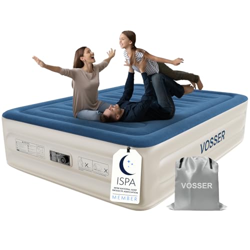 VOSSER Queen Air Mattress Blue 18-Inch Raised with Built-in Pump, 800lb Capacity