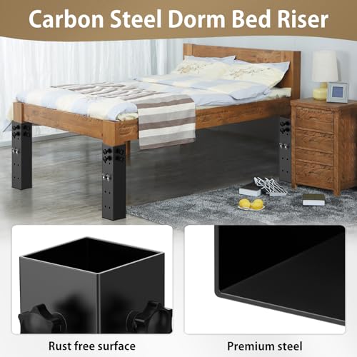 IRENPORU 4 Pack Black Carbon Steel Bed Riser Set 3.15" Diameter Adjustable Height 3.2-11.2" for Dorm Bed Frames & Tables