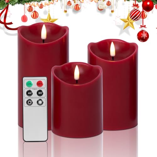 Eywamage Dark Red Flameless Candle Set with Remote - Safe Holiday Decor