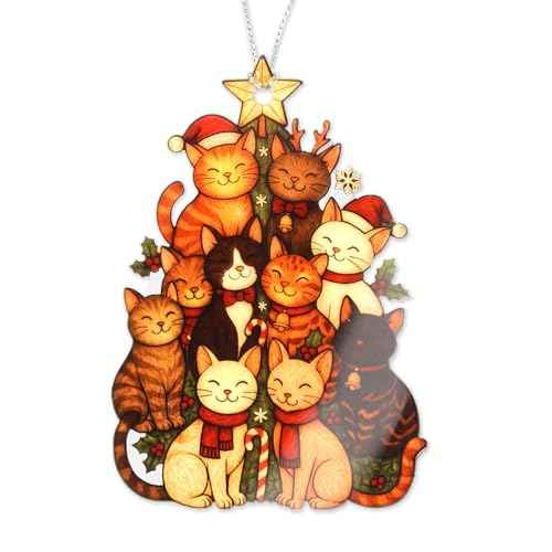Funny Christmas Cat Ornaments - Cat Lover Gifts for Women - Colorful Cat Ornament for Christmas Tree - Cute Cat Ornaments - Black Cat Ornament - Orange Cat Ornament - Cat Tree Christmas Decor