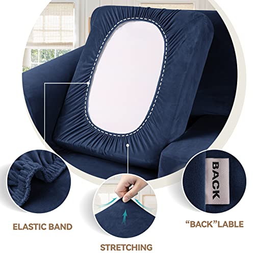 WEERRW Large Navy Blue Velvet Couch Cover 4 Pieces for 3-Cushion Sofas