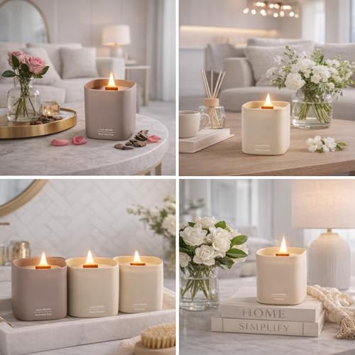 Scented Soy Candle Gift Set with Crackling Wood Wicks - Gardenia, Hilton Garden & Rose Oud - 3 x 9.8oz