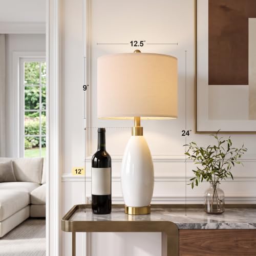 Set of 2 24-Inch Ceramic Table Lamps for Bedroom Living Room White