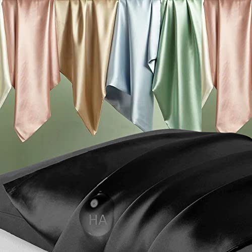 King Size Silk Pillow Cases 2 Pack - Black with Hidden Zipper, 20x36 Inches - Mulberry Silk