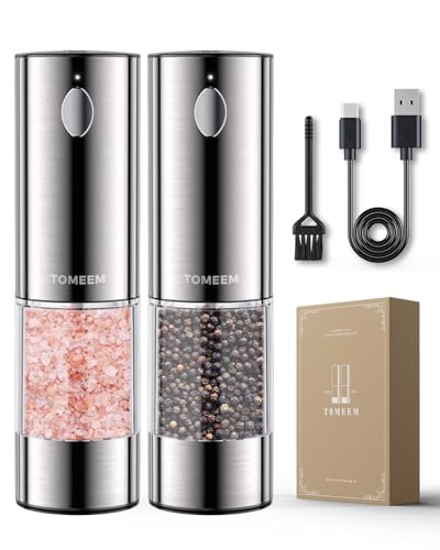 Rechargeable Salt and Pepper Grinder Set - Large Capacity, Silver