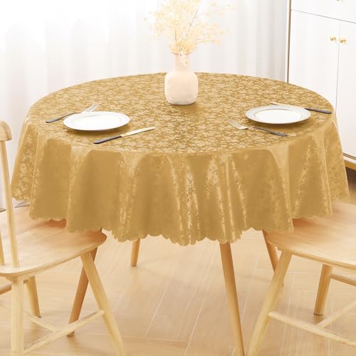 Smiry Round Table Cloth, Waterproof Heavy Duty Vinyl Tablecloths, Wipeable Washable Table Cover for Kitchen and Dining Room (Gold, 60" Round)