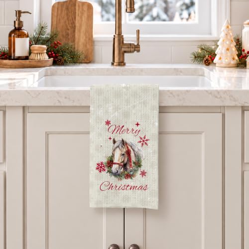Lengues Christmas Horse Kitchen Towels - Rustic Farm Animal Decor, 16x24 inch, Horse-1