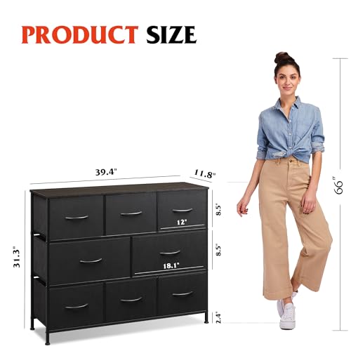 Large Charcoal Black 8-Drawer Wide Dresser for Bedroom Storage - Modern Design Variation of Charcoal Black / Large 8 Drawers
