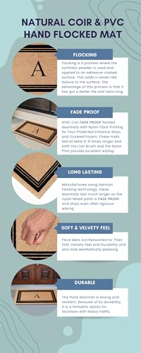A1HC Natural Coir Flock Monogrammed Door Mat for Front Door 24"x39", Anti-Shed Treated Durable Doormat for Entrance, Heavy Duty, Thin Profile, Easy to Clean, Long Lasting, Front Door Entry Doormat