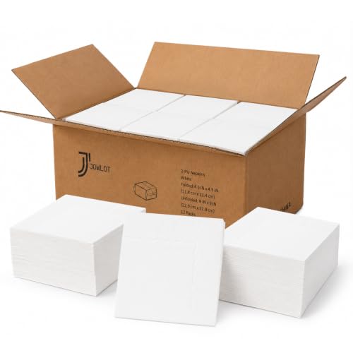12 Packs of 100 White 2-Ply Cocktail Napkins 4.5 x 4.5 Inch Disposable Party & Wedding Napkins