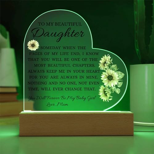 LED Heart Acrylic Plaque Gift for Daughter - Sentimental Message, Wooden Base