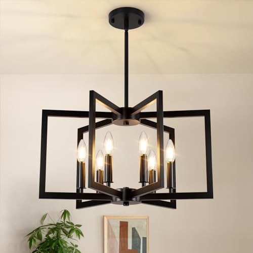 Bairth 20-62 Inch Adjustable Black 6-Light Farmhouse Kitchen Chandelier