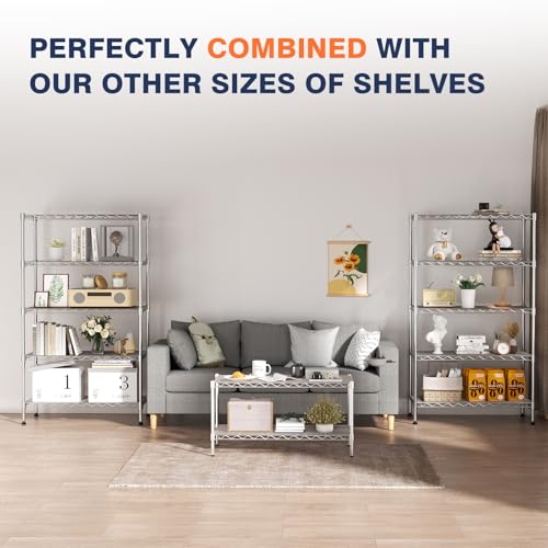 36x18x19.5 Inch Heavy Duty Metal Shelving Unit with Lockable Wheels - 2-Tier Wire Rack