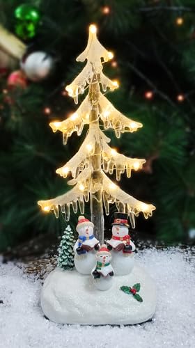Moments in Time Snowman Acrylic LED Icicle Tree - 13 Inch Christmas Village Decor