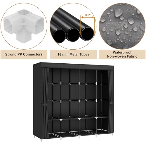 67-Inch Portable Wardrobe Closet for Hanging Clothes - Large Capacity, Black - Easy Assembly