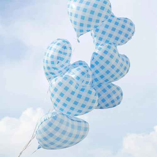 10 Pcs Red Pink Heart Grid Balloons 18 Inch Blue Green Yellow Checkered Foil Heart Balloons Helium Mylar Balloons for Girls Women Valentines Day Birthday Wedding Baby Shower Bridal Party Decorations