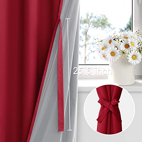 XWZO 52x54 Blackout Curtains with Tiebacks - 2 Panels Red Full Light Blocking