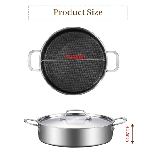 8 Quart Tri-Ply Stainless Steel Braiser Pan with Non-Stick Ceramic Coating